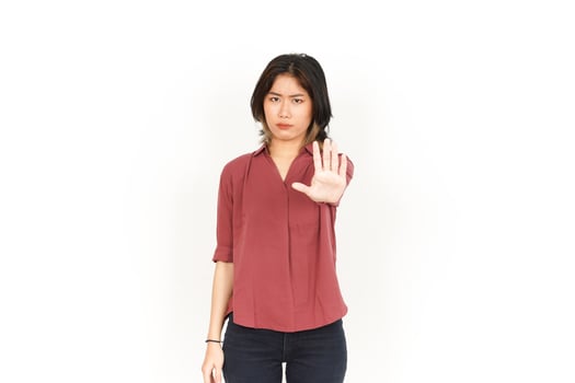 Stop Hand Rejection Gesture Of Beautiful Asian Woman Isolated On White Background photo
