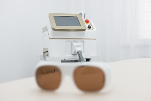 Protective glasses on laser epilation equipment photo