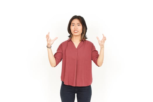 Angry Gesture Of Beautiful Asian Woman Isolated On White Background photo