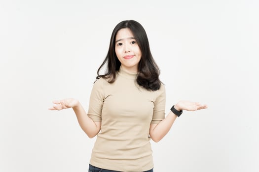 Doubt Confused, Don't know Gesture Of Beautiful Asian Woman Isolated On White Background photo