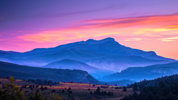Breathtaking mountain landscape at sunset with vibrant colors and serene atmosphere photo