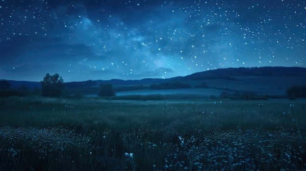 A serene night landscape with starry sky and gentle hills photo