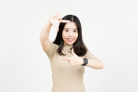 Make Frame With Hands Of Beautiful Asian Woman Isolated On White Background photo