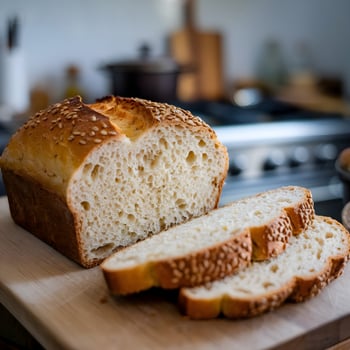 A loaf of bread on a cutting board photo