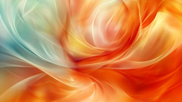 Colorful abstract painting with a lot of orange and blue. The painting has a lot of movement and seems to be a representation of a flower photo