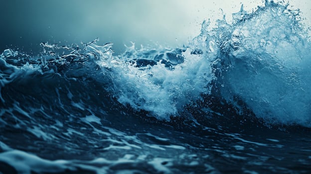The ocean is rough and the waves are crashing. The water is blue and the sky is gray photo
