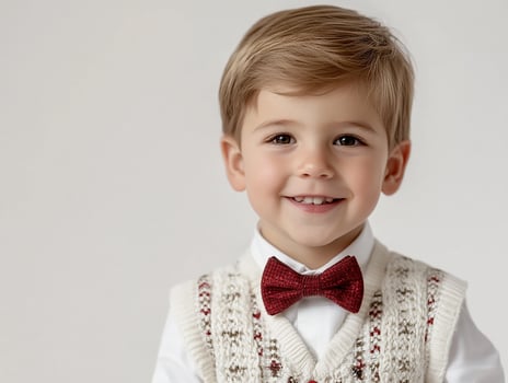 A young boy wearing a sweater vest and bow tie photo