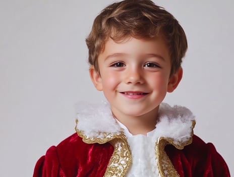 A young boy in a red velvet costume photo