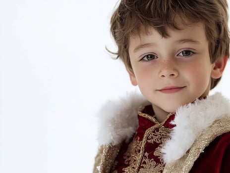 A young boy in a red and gold costume photo