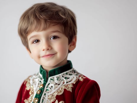 A young boy in a red velvet suit photo