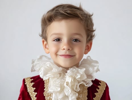 A young boy in a red and gold costume photo