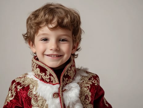 A young boy in a red and gold costume photo