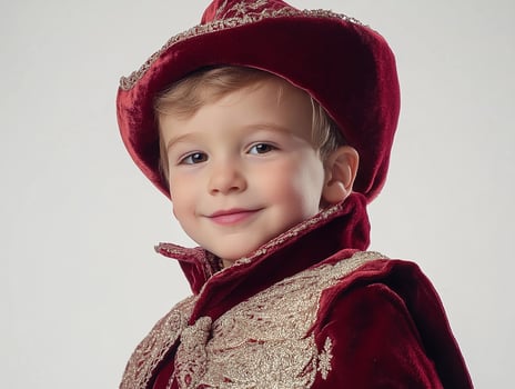 A young boy in a red velvet costume photo