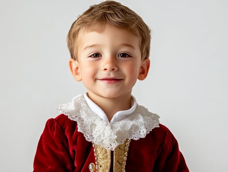 A young boy in a red velvet costume photo