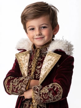 A young boy dressed in a red velvet costume photo