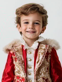 A young boy in a red and gold costume photo