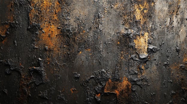 Black and orange wall with a lot of texture. The wall is covered in rust and has a lot of cracks photo