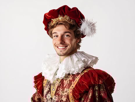 A man in a renaissance costume smiling photo