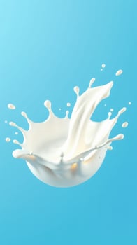 Splashing milk creates dynamic art against a bright blue background, showcasing motion and texture in a creative composition photo