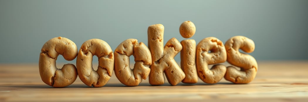 Delicious and fun cookie letters spelled out on a wooden surface for a baking-themed celebration photo