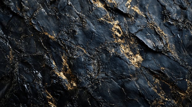 Black and gold rock with a shiny surface. The rock is made of granite and has a unique texture photo