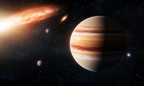 An artist's rendering of a planet and its two moons photo