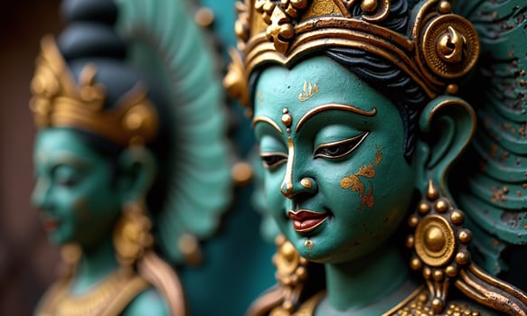 Ancient Hindu deity statue intricate bronze sculpture teal photo