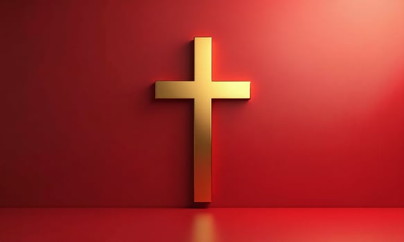 Golden cross studio background 3D rendering minimalist religious photo