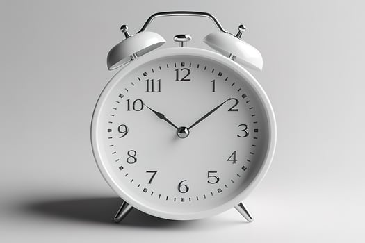 A white alarm clock with the time photo