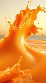 Vibrant orange wave splashing against a serene sunset backdrop at the beach photo
