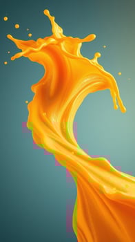 Bright orange liquid splash forms a wave against a blue background capturing movement and energy photo