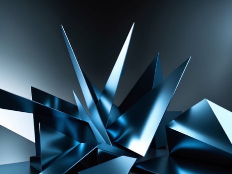 Dark geometric abstract wallpaper with blue metallic shapes photo