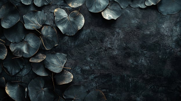 Black background with a bunch of leaves on it. The leaves are gold and the background is dark photo