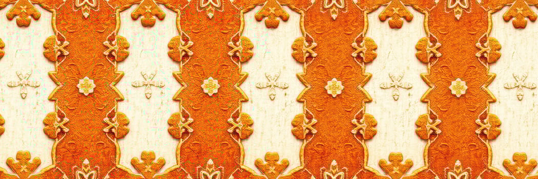 Decorative orange and cream patterned design featuring intricate floral motifs suitable for art and design projects photo