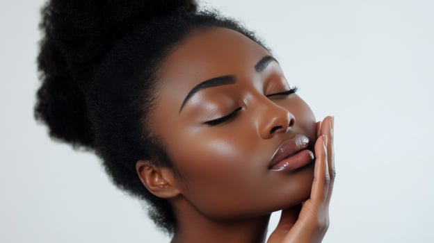 Beautiful african woman with her hands on her face photo