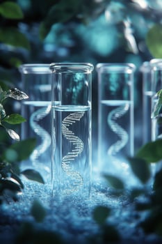 Dna in glass test tubes with leaves photo