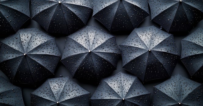 A group of black umbrellas with water drops on them photo