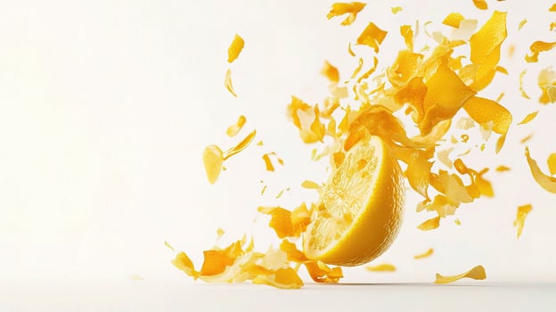 A lemon being splattered with yellow liquid photo
