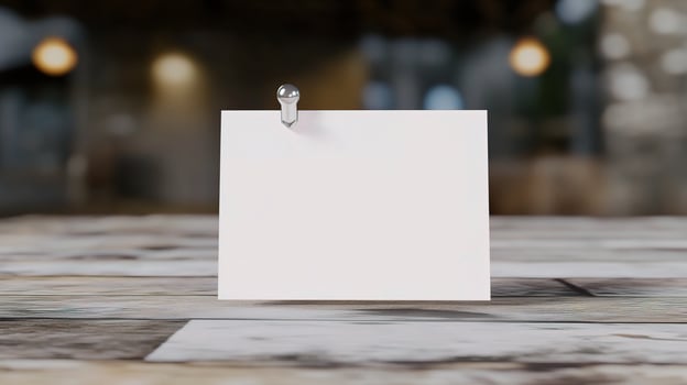 Blank note paper on a table with a pin photo