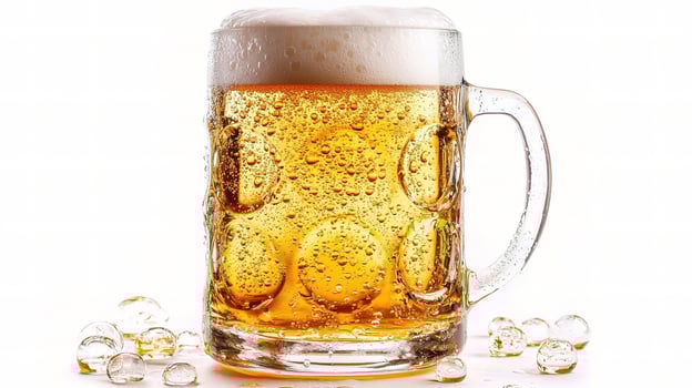 A large glass of beer with ice on a white background photo