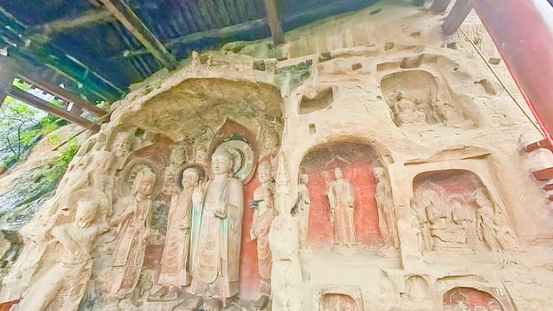 China, Sichuan, 01.01.2024 Thousand Buddha Cliff statues and caves were carved during the ancient Sui Dynasty photo