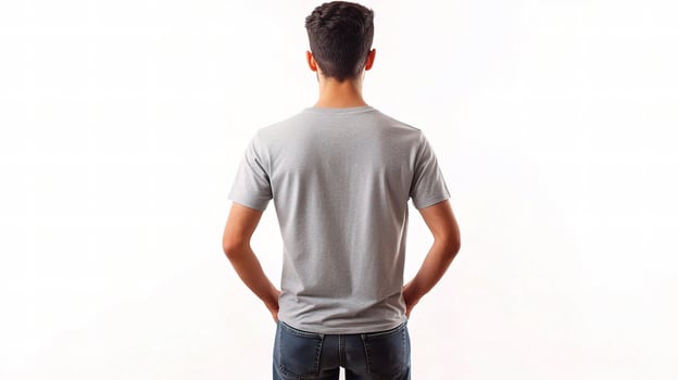 Back view of a man in a grey t-shirt photo