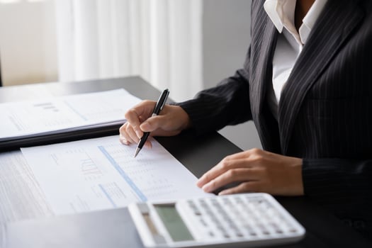 Auditor or internal revenue service staff, Business men checking annual financial statements of company. Audit Concept. photo