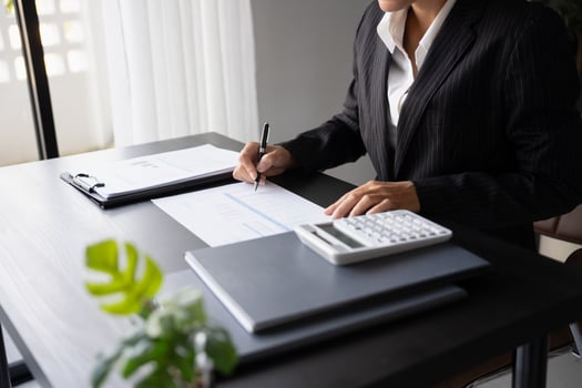 Auditor or internal revenue service staff, Business men checking annual financial statements of company. Audit Concept. photo