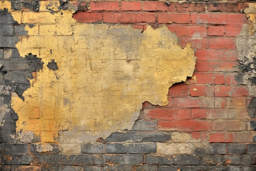 Distressed Brick Wall Featuring Graffiti Remnants for Urban Art Projects and Backgrounds photo
