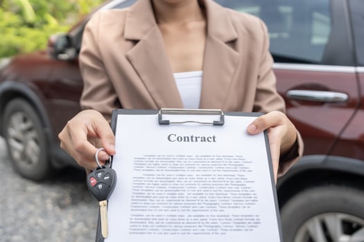 lease, rental car, sell, buy. Dealership send contract and car keys to new owner to sign. Sales, loan credit financial, rent vehicle, insurance, renting, Seller, dealer, installment, car care business photo