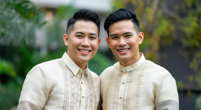 Traditional filipino attire portrait of young asian men smiling outdoors photo