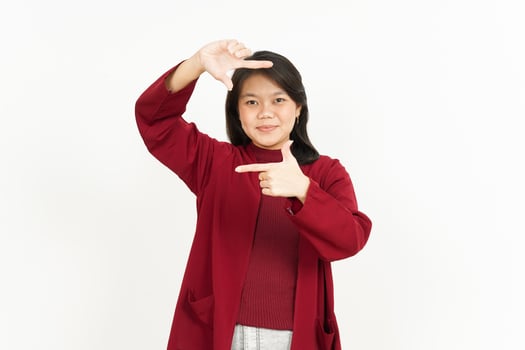 Make Frame with finger Of Beautiful Asian Woman Isolated On White Background photo