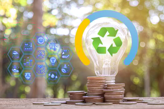 Green ball that writes the word ESG with ESG icon concept photo