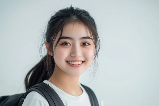 Portrait of young asian girl with backpack photo
